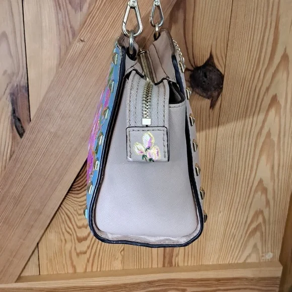 Hand Painted Purse Crossbody Bag Medium Messenger Saffiano Leather Gold Studded - Picture 6 of 15